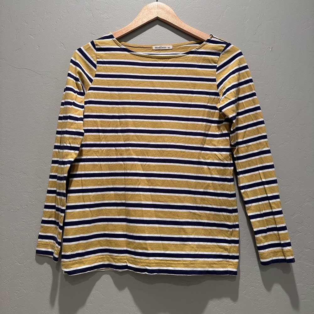 Woolovers Yellow Blue White Striped Boatneck Shirt Sz XS Organic Cotton‎